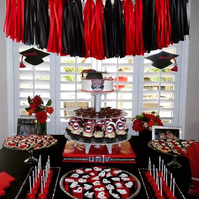 Aimto 20pcs Black and Red Shiny Tassel Garland Banner Tissue Paper Tassels for Party Decorations - Image 3